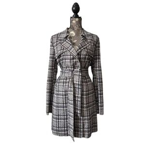 NWT Solitaire Women's Women's XL Gray Black Tan Sleeved Open Front Belted Coat